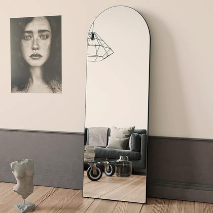 BEAUTYPEAK 64"x21" Arch Full Length Mirror, Hanging or Leaning Arched-Top Full Body Mirror with Stand for Bedroom, Dressing Room, Black