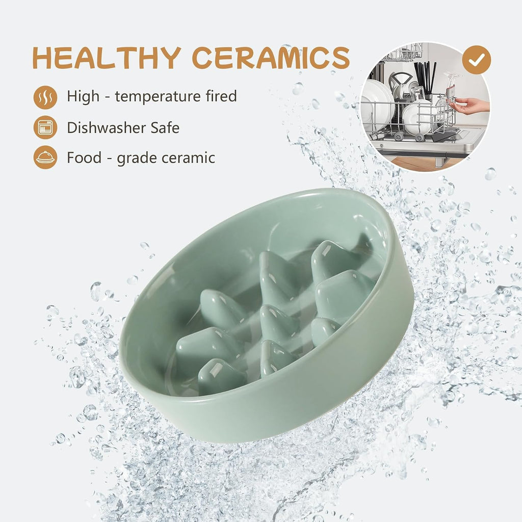ceramic 0.9 cup raised slow feeder dog bowl, view 9