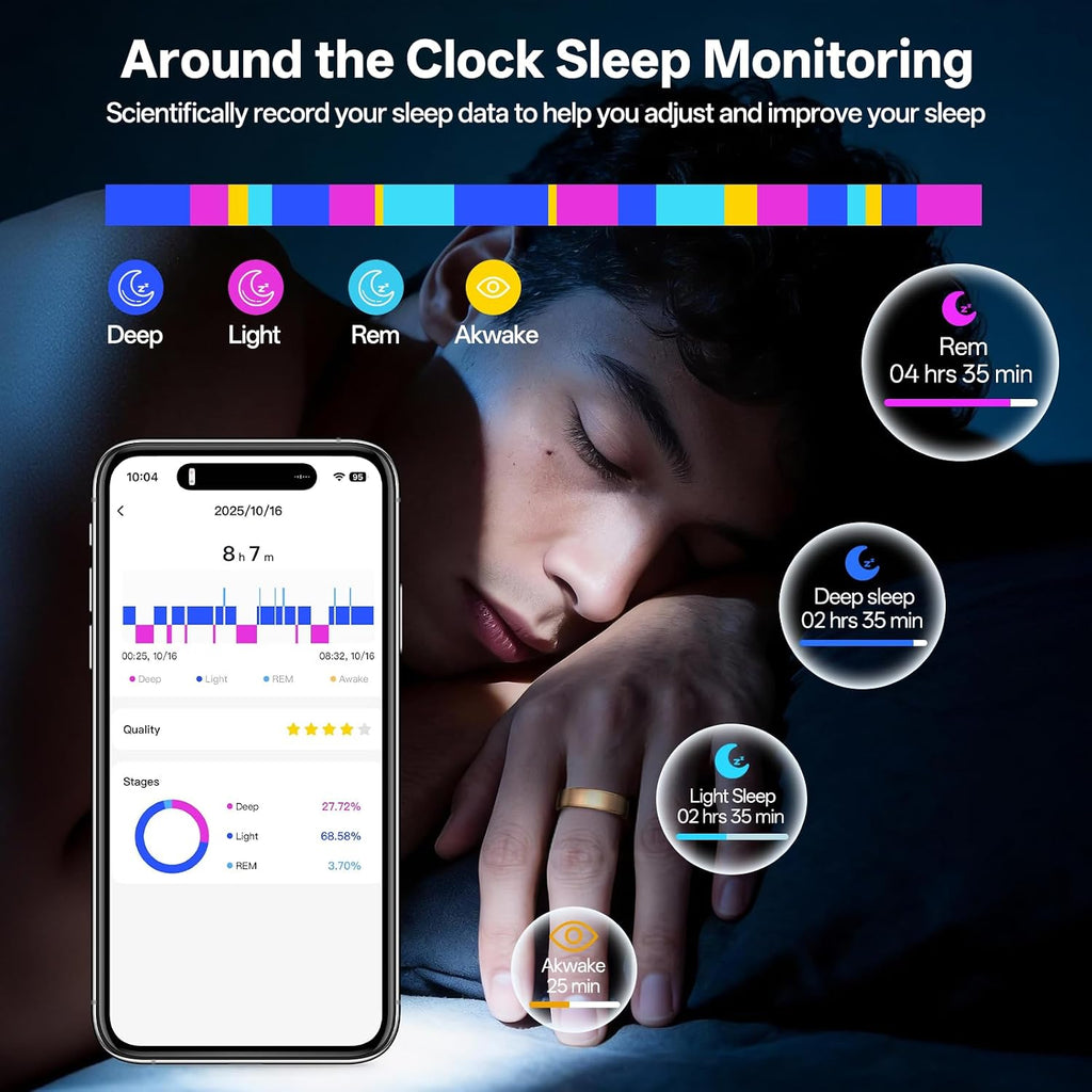 smart ring, fitness & health tracker/sleep/hrv/heart rate/spo2 (black,11#), close-up detail