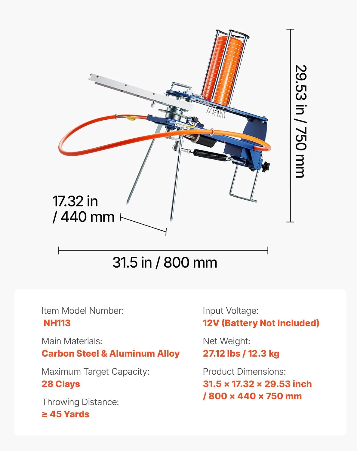 VEVOR Clay Pigeon Thrower, Automatic Skeet and Trap Launcher with Adjustable Angle & Foot Pedal for Clays Throwing Shooting Sports