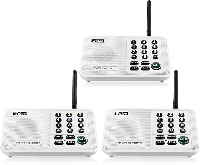 Wuloo Intercoms Wireless for Home 5280 Feet Range 10 Channel 3 Code, Wireless (3 Packs)
