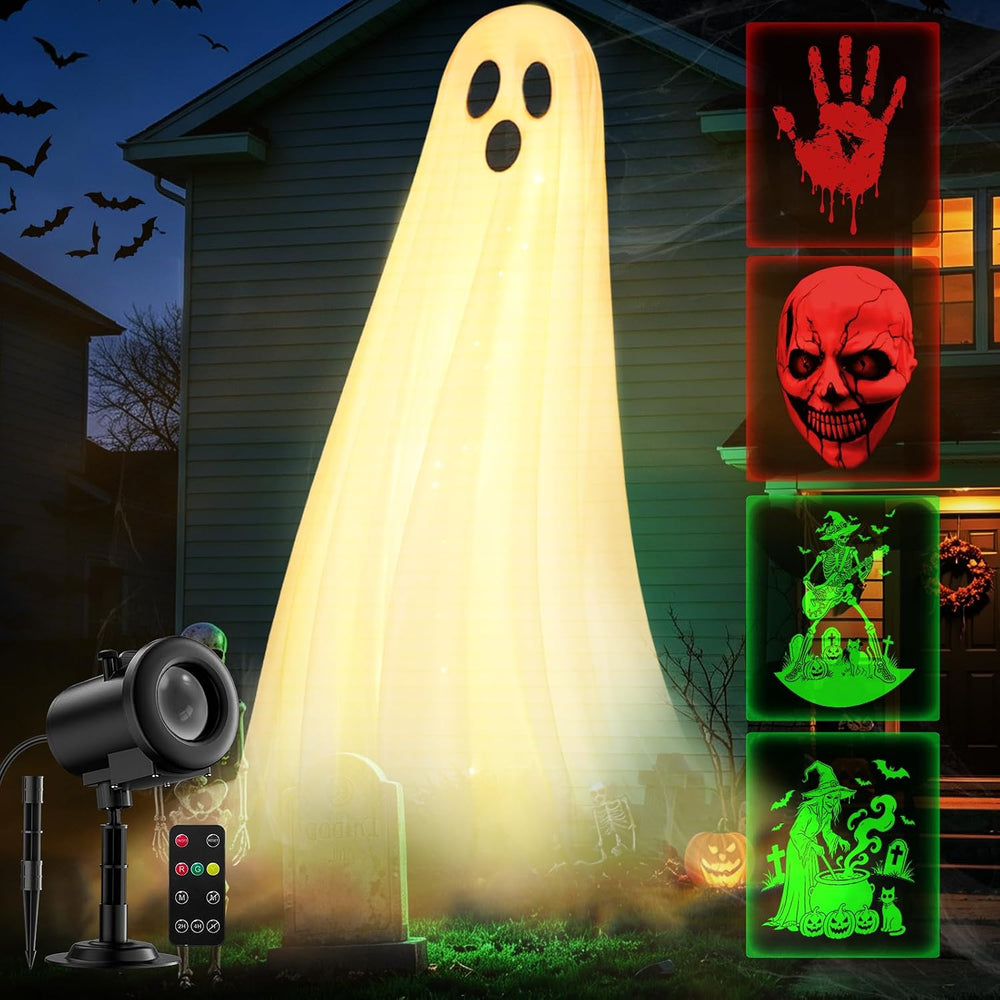 12 in 1 Halloween Projector Lights Outdoor, 3D Dynamic Ghost/Skeleton/Bat/Sca...