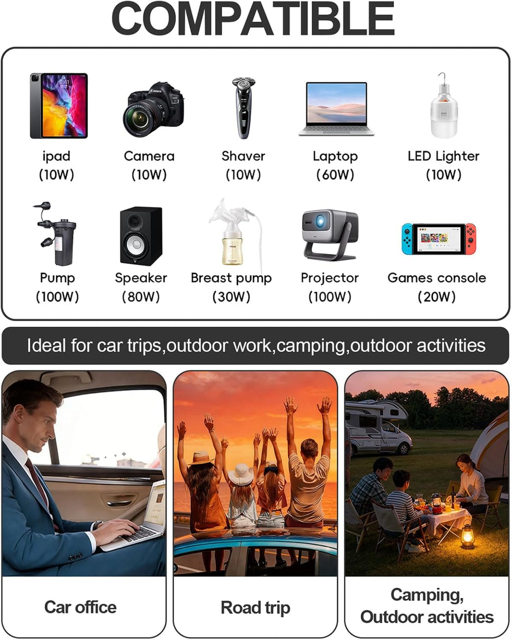 400W Car Power Inverter 12V to 110V AC｜24W+65W USB C, Laptop Charger