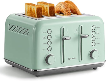 BUYDEEM DT640 Retro 4 Slice Toaster, 7 Shade Settings, Extra Wide 1.5'' Slots