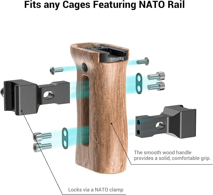 SmallRig Universal Side Wooden NATO Handle Grip DSLR Camera Cage w/Cold Shoe