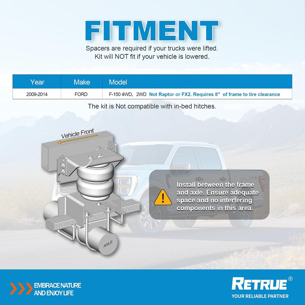 retrue rear air bags suspension kit for 2009-2014 shown in use