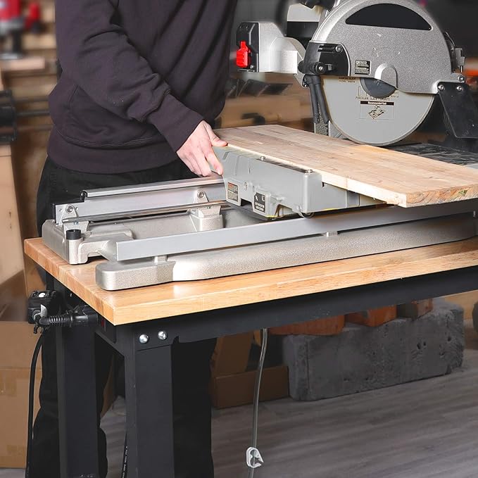 WORKPRO 48" Adjustable Workbench, Rubber Wood Top Heavy-Duty Workstation