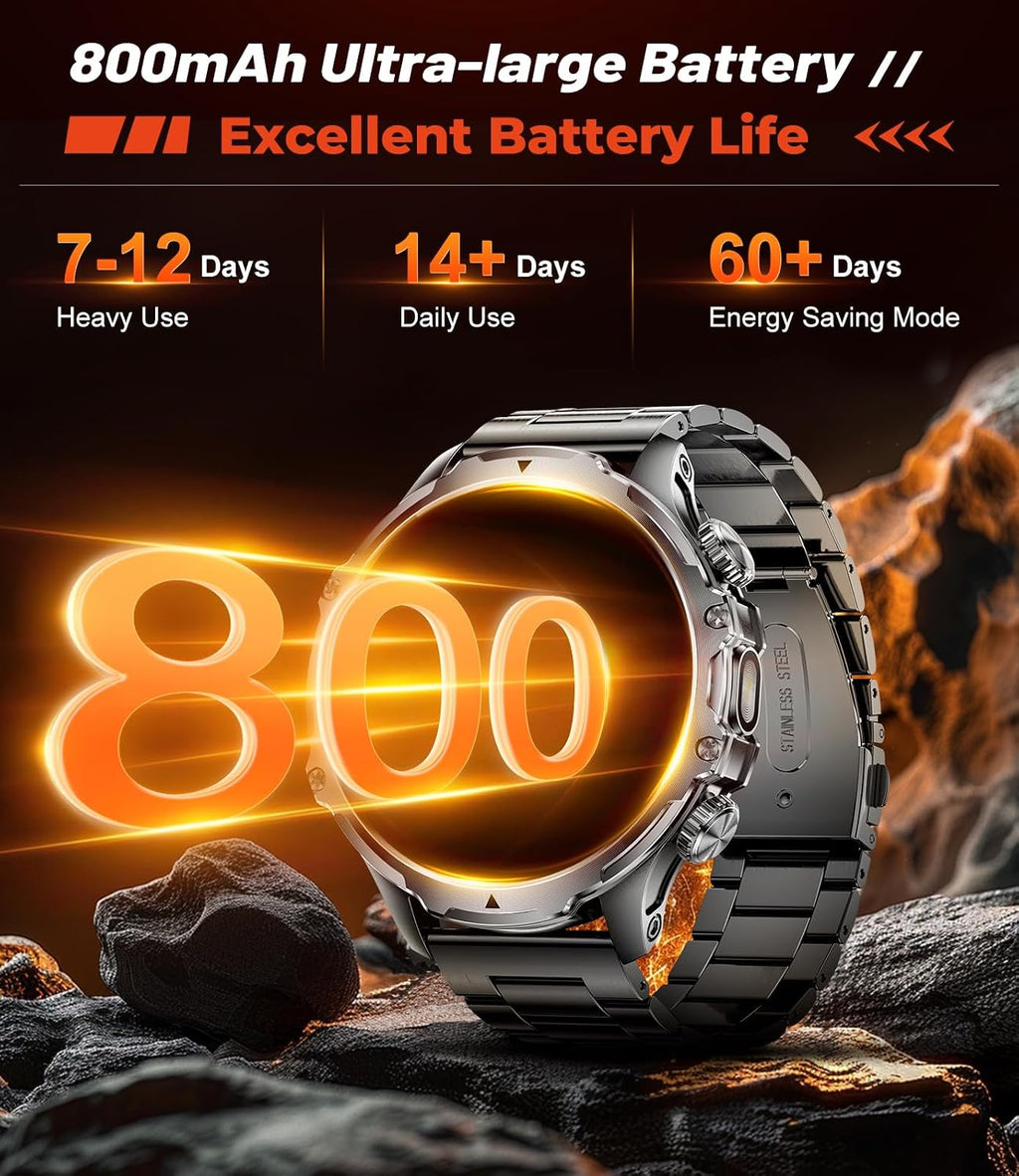 military smart watch for men, 1.85'' hd large shown in use