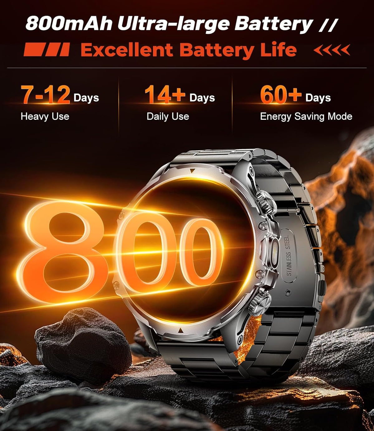 military smart watch for men, 1.85'' hd large shown in use
