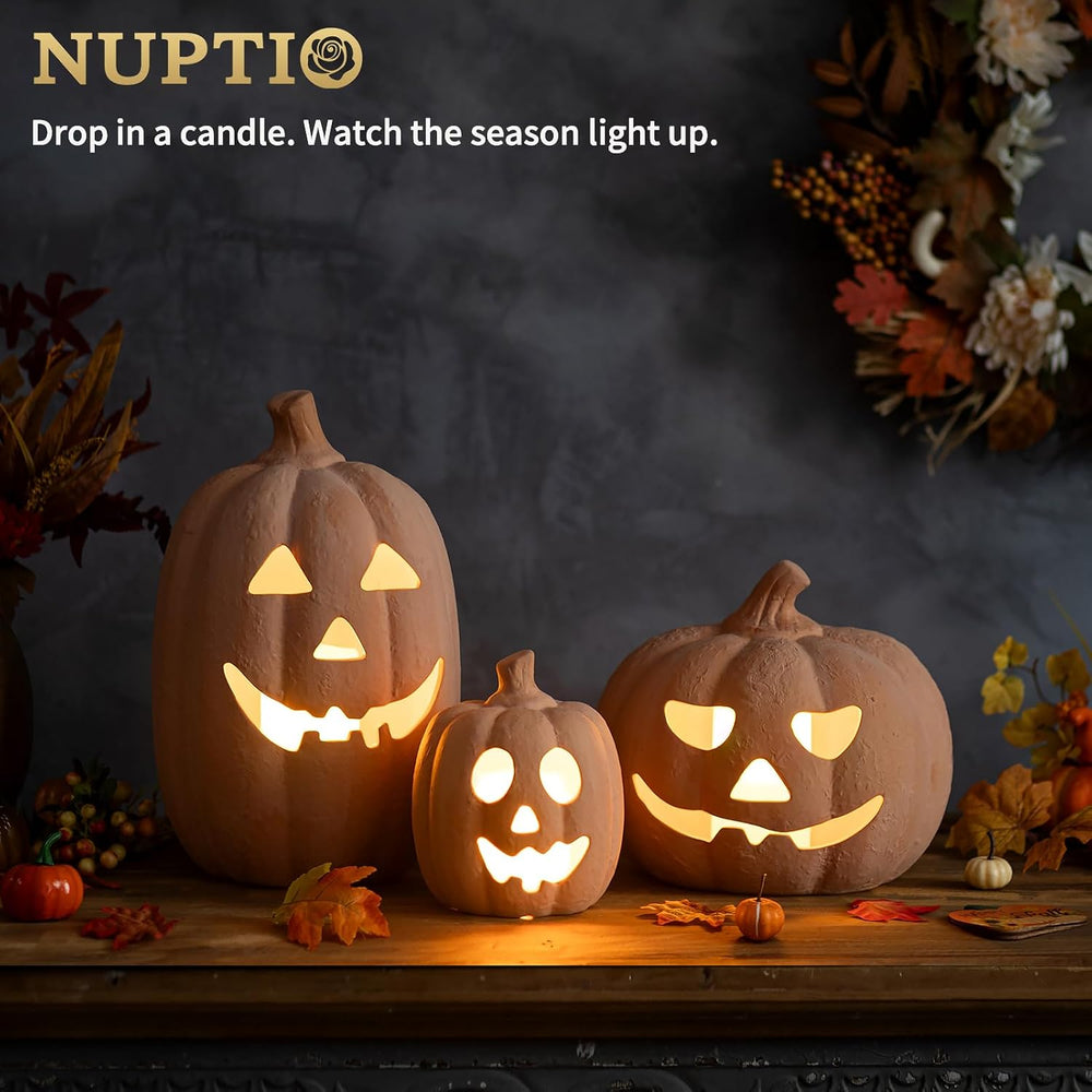 NUPTIO Terracotta Pumpkin Halloween Decor: 15" H Fall Jack O Lantern