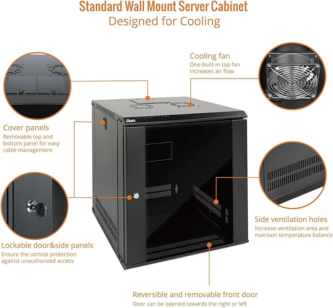 Tecmojo 12U Wall Mount Server Cabinet IT Network Rack Enclosure Lockable Door