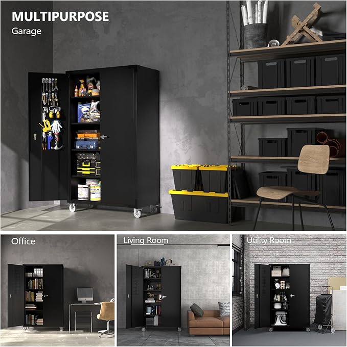 VINGLI Upgraded Wide & Deep Garage Storage Cabinet, Metal Storage Cabinet