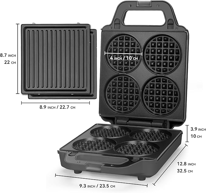 2 in 1 Mini Waffle Maker with Removable Plates, Panini Press Sandwich Maker