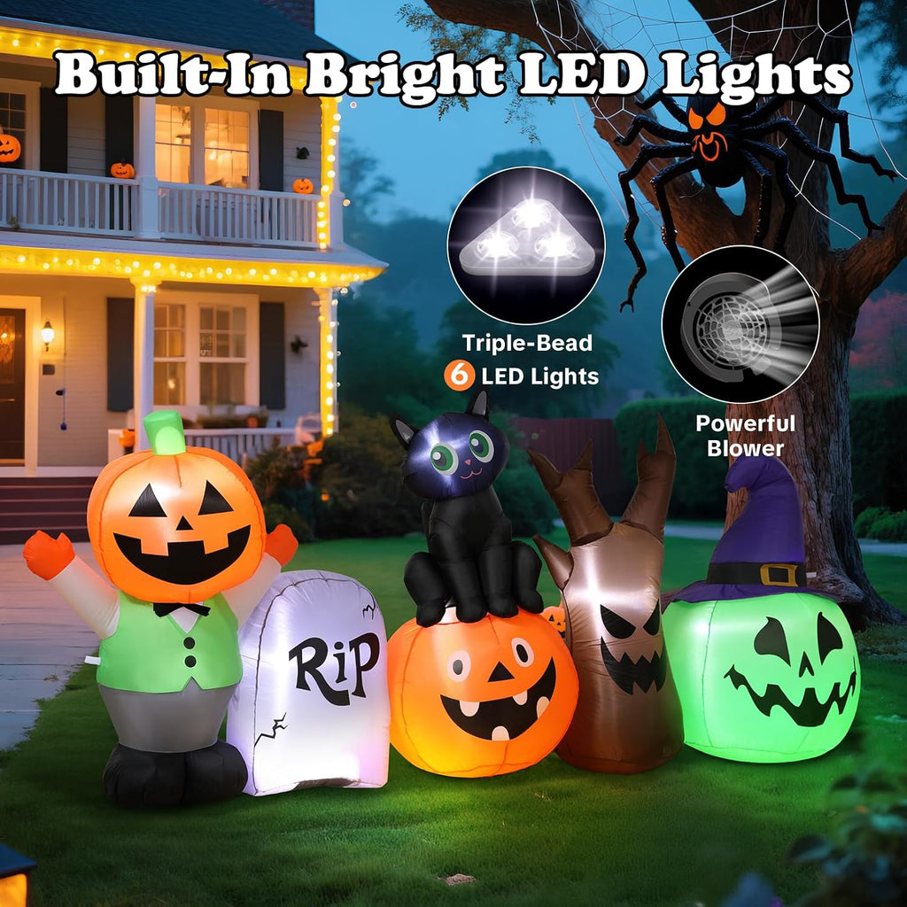 Halloween Inflatables Outdoor Decoration, 8.5ft Pumpkin/Tombstone/Black Cat/Ghost Tree, Cute Blow Up Yard Decor, for Outside Garage Door Graveyard Yard Porch Lawn (8.5ft Pumpkin+Black Cat)