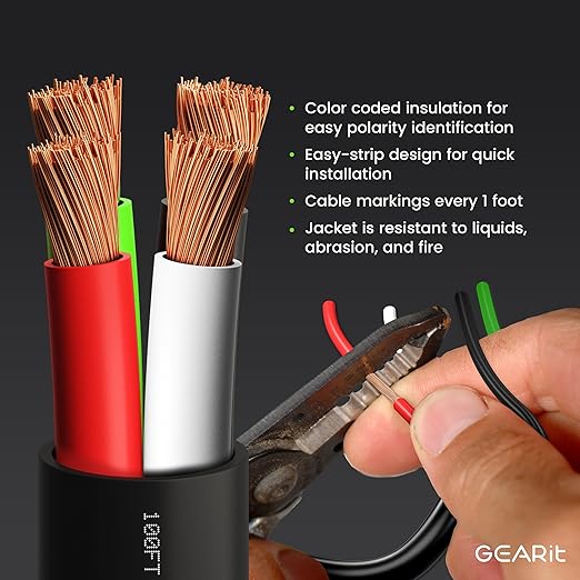 GEARit Outdoor Speaker Wire CL3 Rated, 16 Gauge Speaker Wire, Speaker Cable 250