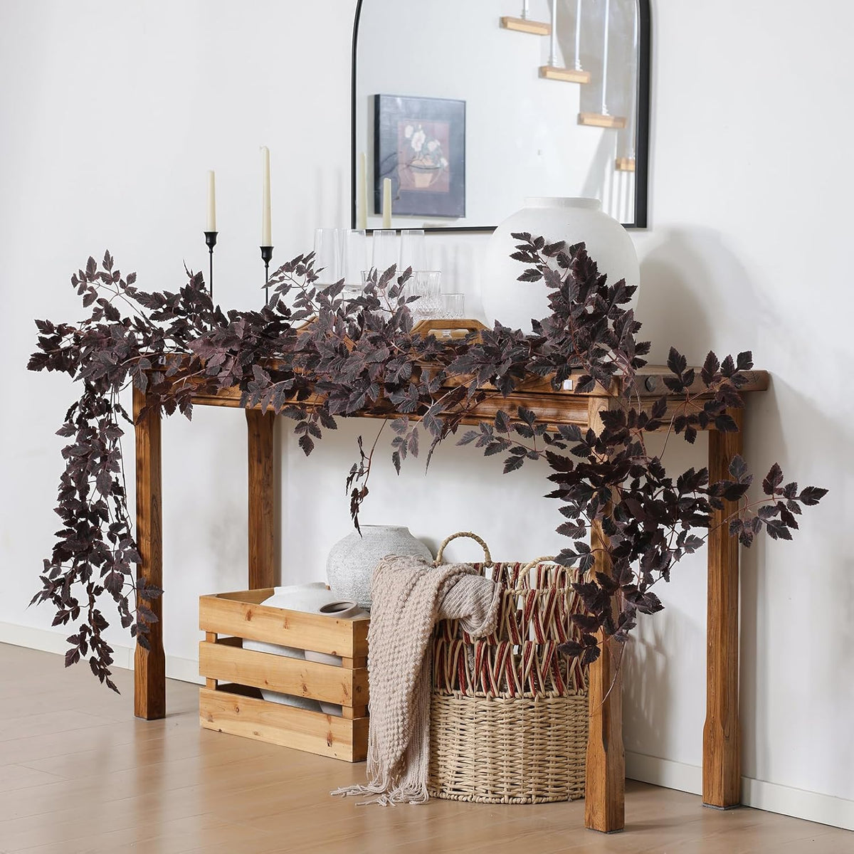 Mizii 10FT Artificial Vines Garlands Burgundy Faux Cimicifuga Vine Garland Silk Leaves Greenery Hanging Plants Fall Decoration for Table Centerpieces Mantle Room Thanksgiving Halloween Decor (10 FT)