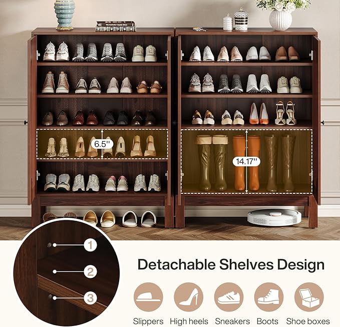 Tribesigns Shoe Cabinet with Doors, 5-Tier Shoe Storage Cabinet with Adjustable (Set of 2)
