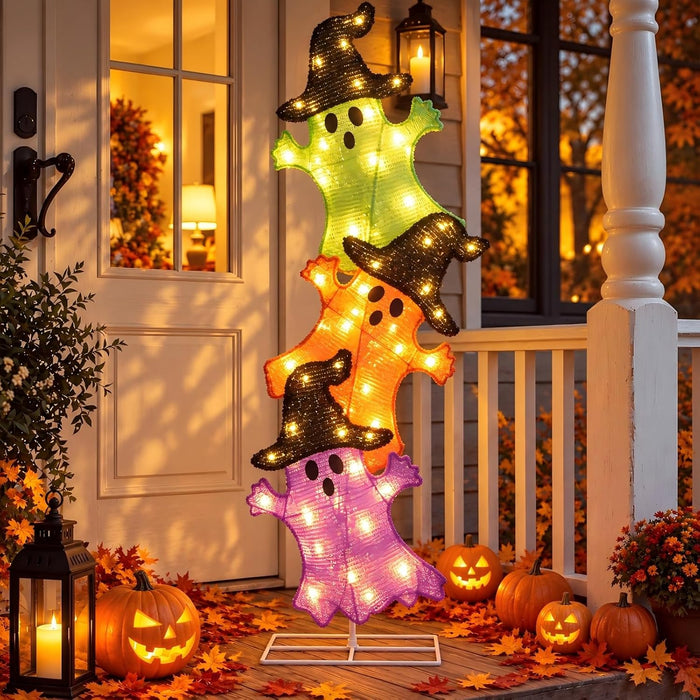 Halloween Ghost Lights 42 Inch H Pre-lit Lighted Ghost Witch Hats Decor