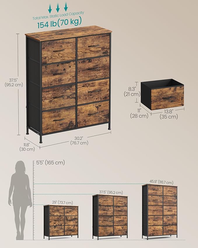 SONGMICS Dresser for Bedroom, Chest of Drawers, 8 Non-Woven Fabric Drawers