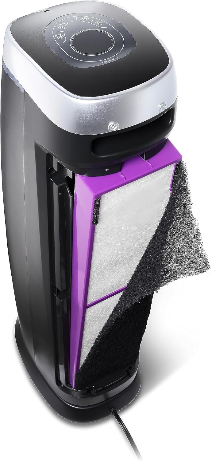 GermGuardian 5-In-1 HEPA Air Purifier for Home, Large Rooms Up To 915 Sq. Ft. with HEPA Pet Air Filter, UV-C Light & Odor Reduction, AC5250PT, 28" Tower, Gray