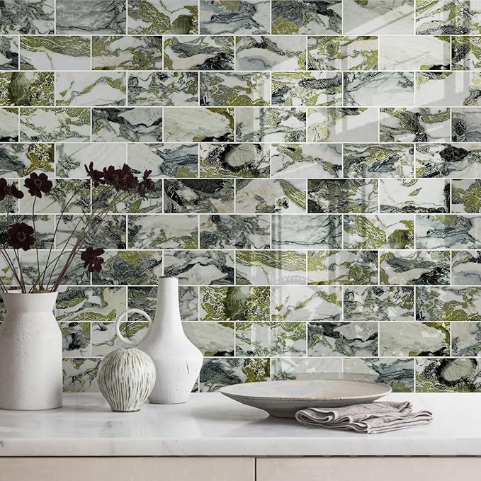 Vamos Tile 100-Piece Glossy Ice Green Peel and Stick Backsplash Tile, Stick on