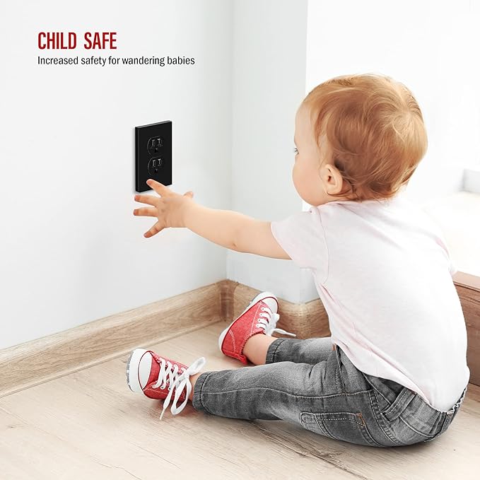 ENERLITES SI8821-BK Duplex Outlet Receptacle Cover, Screwless Wall Plate (10PCS, 10 Pack)