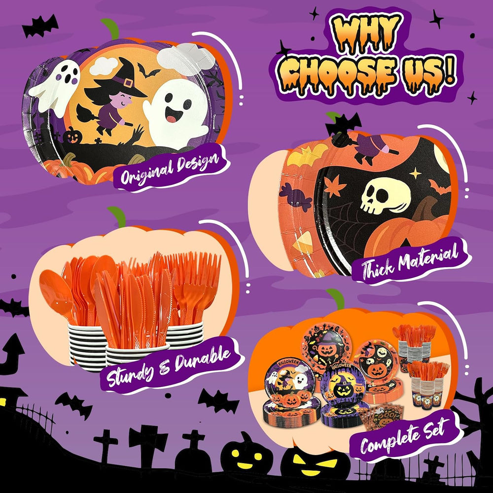 UJoyant 700 PCS Halloween Plates and Napkins Sets, Halloween Party Supplies I...