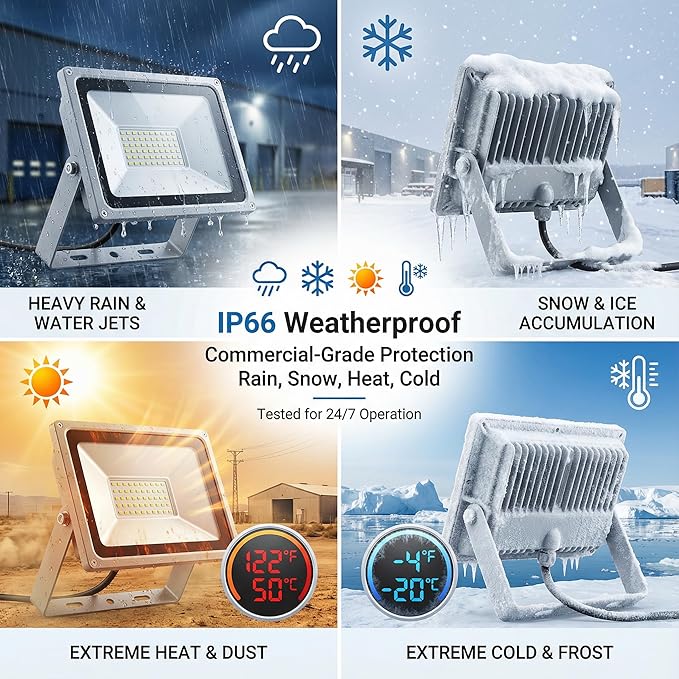 XXBSAZ 150W LED Flood Light Outdoor, High Output Plug-in & Hardwired Security