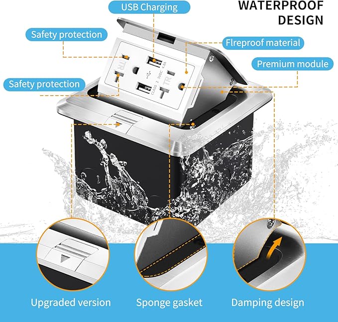 Vagueior Recessed Floor Electrical Outlet Kit, Waterproof Electrical Outlet