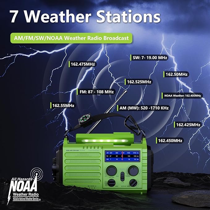 Mesqool Emergency Radio 5 Way Powered, 5000mAh/18500mWh Survival Solar Hand
