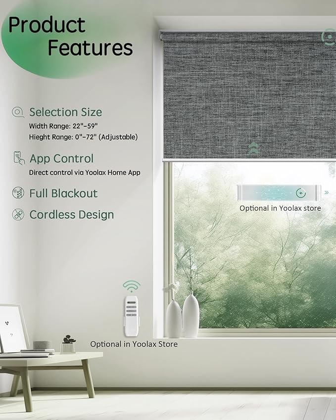 Yoolax Motorized Blinds App Control, Cordless Automatic Shades Roller Window