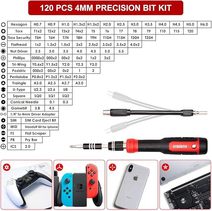 STREBITO Precision Screwdriver Set 191-Piece Multi-Bit Screwdriver 1/4 Inch Nut