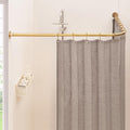 L Shaped Corner Shower Curtain Rod, [23.6"-52"] x [23.6"-52"] Heavy Duty 90 Degree Adjustable Shower Pole for Bathroom, Bathtub & Outdoor with 12 Hooks & Ceiling Support - Gold