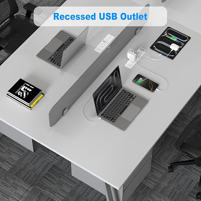 65W USB C Recessed Power Strip, Flush Mount Desktop Recessed Outlet