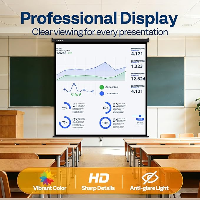 VIVOHOME 120 Inch 1:1 Pull Down Projector Screen, HD 4K Retractable Movie Screen
