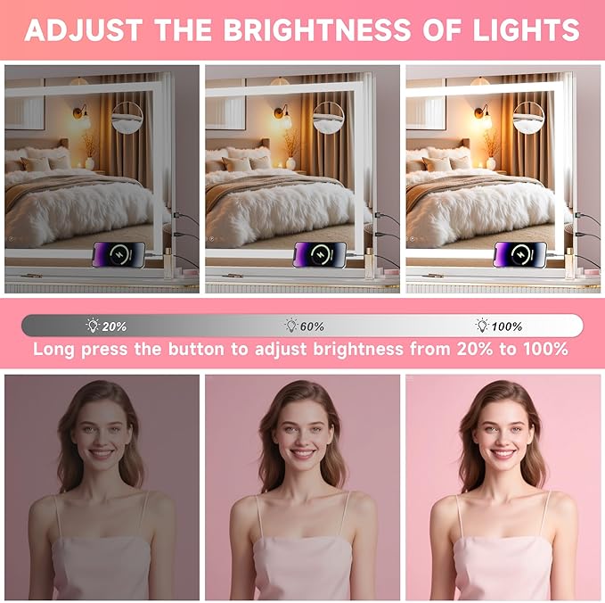 Vanity Mirror with Lights, Dimmable 3 Modes, Memory Function, Smart Touch