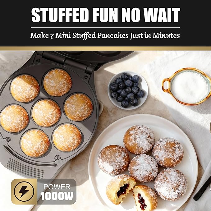 Mini Stuffed Pancakes Maker, Electric Ebleskiver Poffertjes Maker Pan, Danish