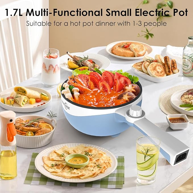 Audecook Hot Pot Electric, 1.7L Mini Electric Skillet Portable Nonstick Sauté