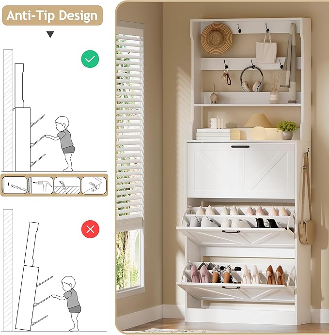 EOYUTLLY Shoe Cabinet Storage for Entryway, Narrow Shoe Rack Cabinet