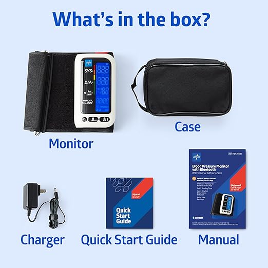 Medline Bluetooth Blood Pressure Monitor, Attached Universal Upper Arm Cuff