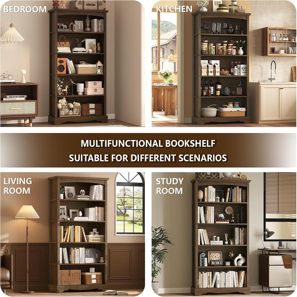 TVU 5-Tier Wooden Bookshelf, 31.5" W x 65" H ×9.9" D Bookshelf...