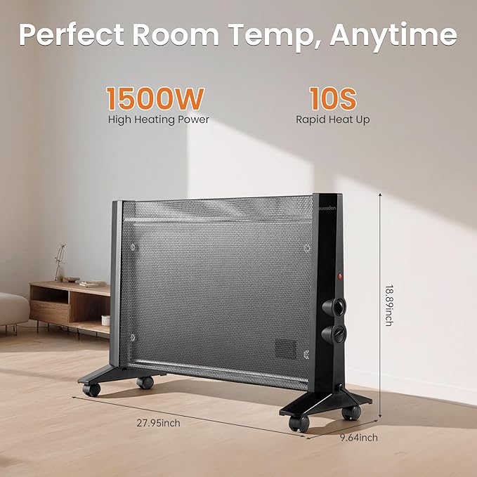 Space Heater for Indoor Use Large Room, 1500W Infrared Electric Room Heater for