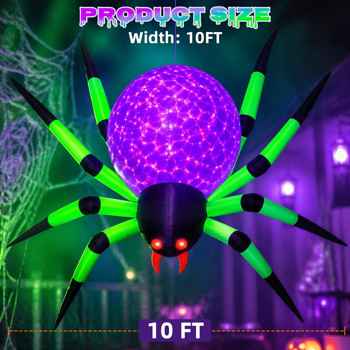 SUNNINO 10FT Giant Halloween Inflatable Spider with LED Lights