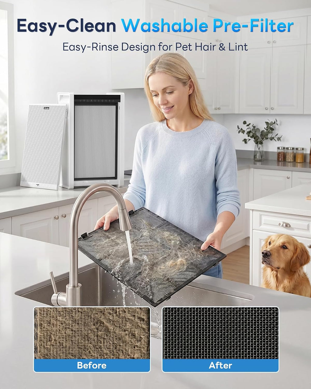 FreAire Air Purifiers for Home Large Room Up to 3850 Ft², HAP611WF, White