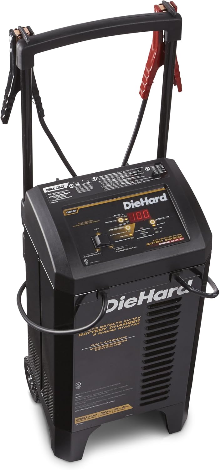 DieHard 71341 6/12V Gold Smart Wheel Battery Charger and 50/250A Maintainer
