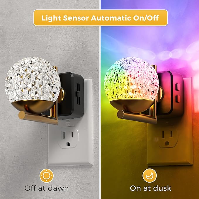 L LOHAS LED Night Lights Plug Into Wall 2 Pack, Dusk to Dawn Sensor, 10-Color