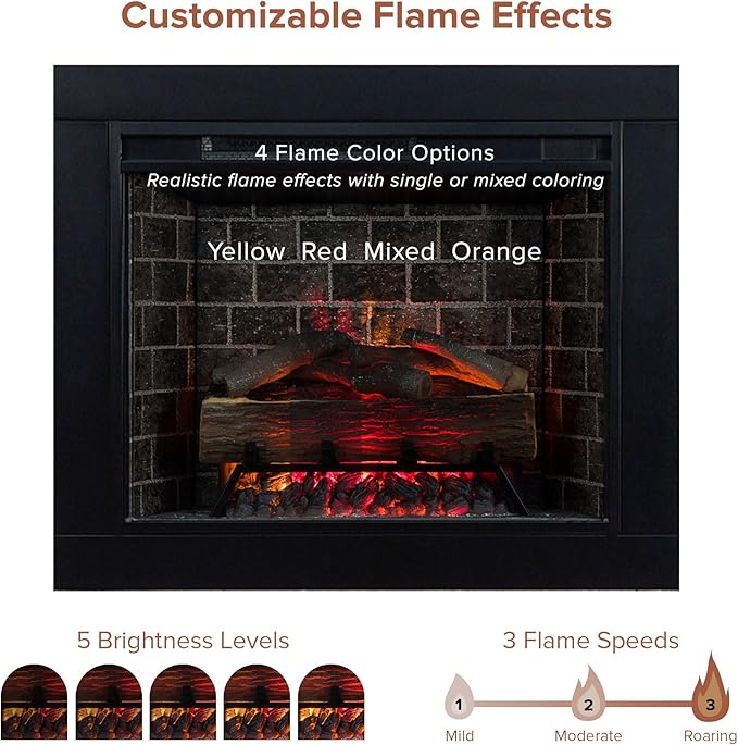 Modern Ember Uptown 28" Smart Electric Fireplace Insert + Trim Kit, Alexa/WiFi