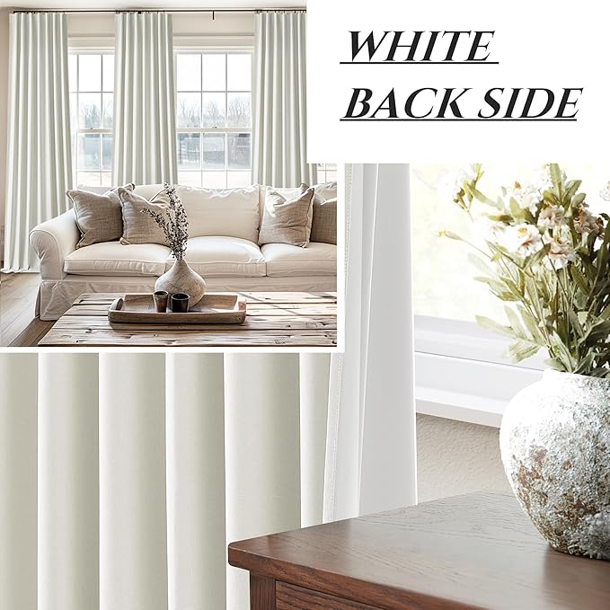 Pleated Beige Curtains 95 Inches Long 2 Panels Burg, Energy Efficient
