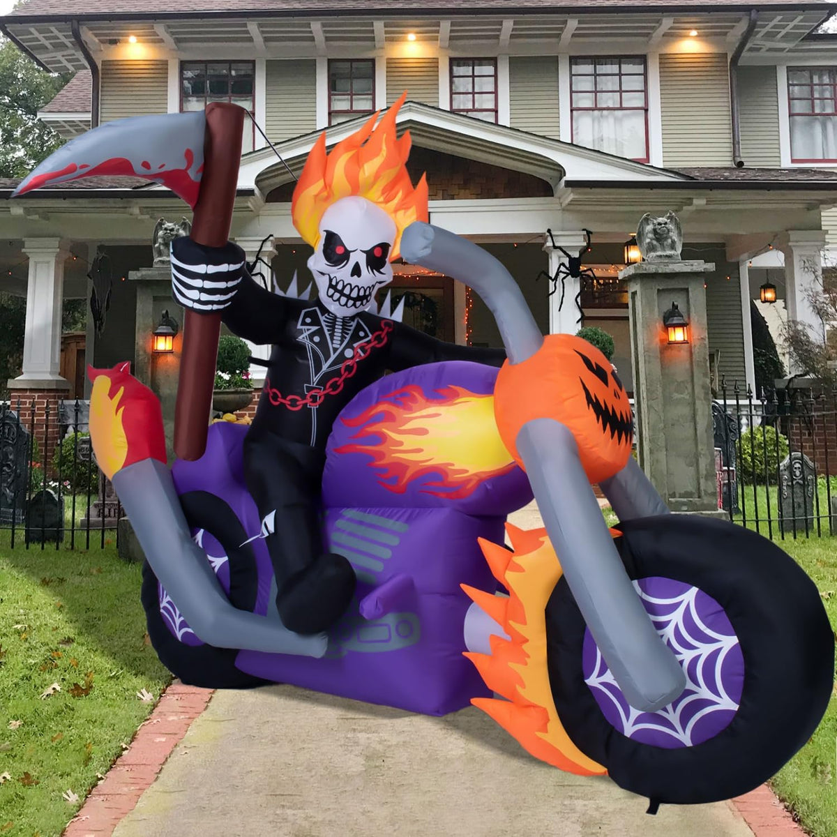 6 FT Halloween Inflatable Grim Reaper Motorcycle with Built-in LEDs