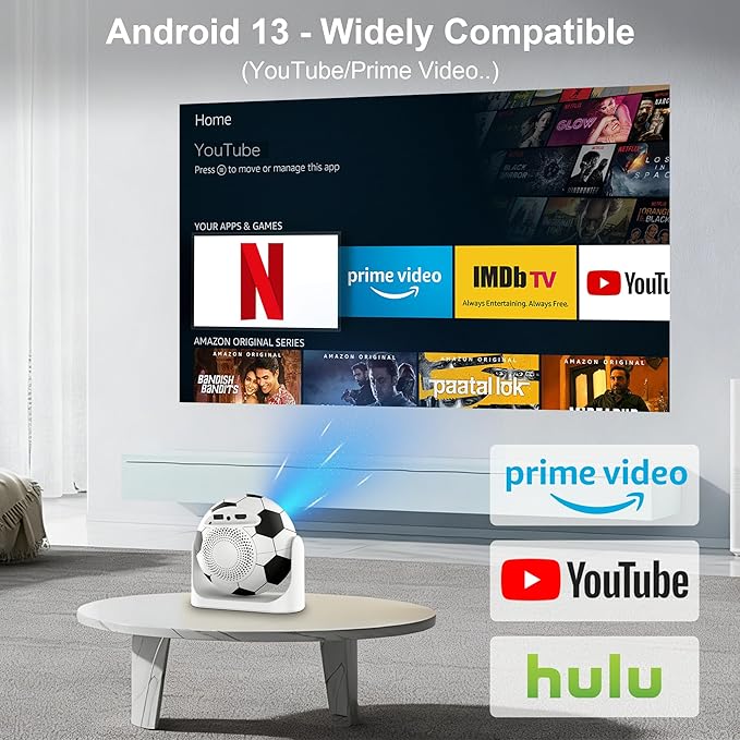 Mini Portable Projector with WiFi and Bluetooth, Built-in Apps Smart Projector